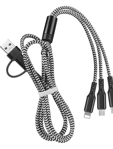  Cavo di ricarica multiplo 3,9 piedi Da USB A a Tipo C/Micro/IP 3 A Ricarica veloce Nylon intrecciato Duraturo 3 in 1 Per Macbook iPad Samsung Appendini per cellulare