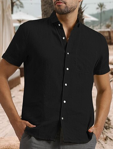  Homme Chemise Chemise en lin Chemise en coton et lin Chemise d'été Chemise Décontractée Chemise de Plage Uni Vacances Hawaïen Noir Blanche Jaune Manche Courte Revers Printemps & Été Vêtement Tenue