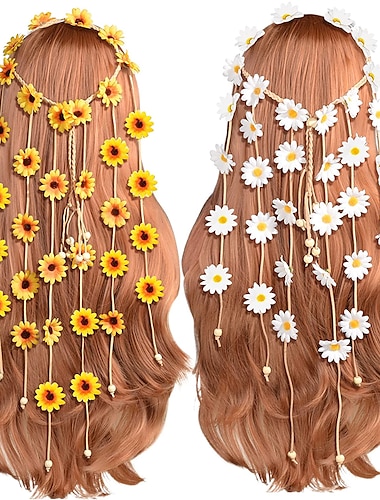  2 uds flor hippie diadema floral corona verano girasol accesorios para el cabello para 70 s estilo bohemio disfraces