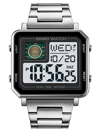  SKMEI Herren Digital Uhr 3ATM Wasserdicht Luxuriöse Geschäfts Herren Uhr Rücklicht Stoppuhr Edelstahl Outdoor Sport Rechteck Uhr für Männer