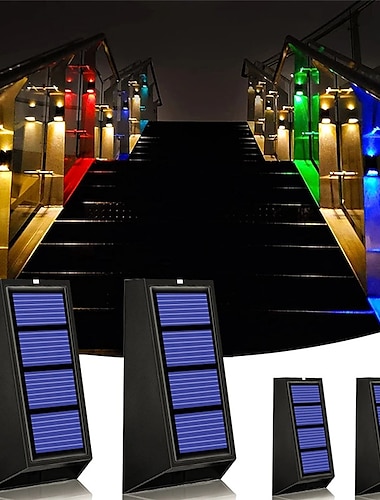  ηλιακό φωτιστικό κήπου εξωτερικού χώρου rgb αλλαγή χρώματος ip65 αδιάβροχο φωτιστικό τοίχου ηλιακός φωτισμός για φράχτη πεζοδρομίου σκάλα διακόσμηση αυλής φωτισμός