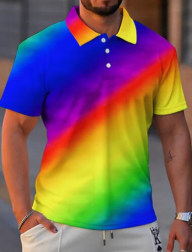  Pánské Grafika Neon Polokošile Golfová košile Krátký rukáv Polo tričko Košile s límečkem Na běžné nošení Oblečení na dovolenou Rave Wear Párty oblečení Knoflíky 3D tisk Žlutá Vodní modrá Fialová
