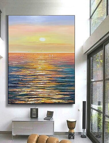  Ölgemälde, handgefertigt, handgemalt, Wandkunst, abstraktes Messergemälde, Landschaft, Sonnenaufgang, Heimdekoration, Dekor, gerollte Leinwand, kein Rahmen, ungedehnt