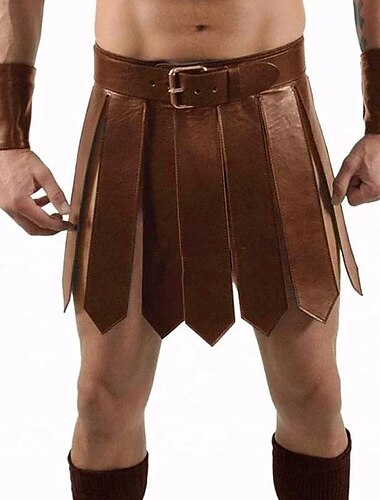  Men's Roman Gladiator Kilt Set Warrior Viking Retro Vintage Medieval Skirt Scottish Utility Kilts Cosplay  Costume Halloween LARP Club Wear