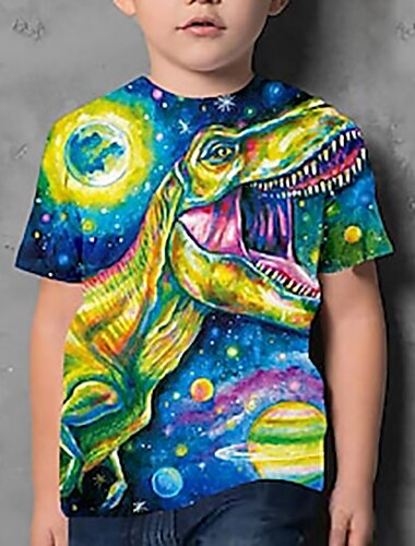  Kinder Jungen T-Shirt Kurzarm Dinosaurier 3D-Druck Grafik Tier Schwarz Kinder Oberteile Sommer Aktiv Cool nette Art Schulanfang Freizeitskleidung 3-12 Jahre