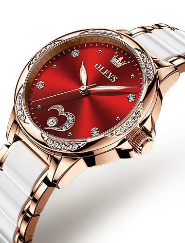  olevs damen mechanische uhr kreativ minimalistisch mode lässig analog armbanduhr automatisch selbstaufzug leuchtend kalender wasserdicht keramik uhr für damen geschenk damenuhren