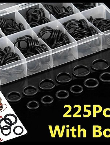  Assortimento di guarnizioni per rondelle o-ring in gomma da 225 pezzi nere per auto 18 misure