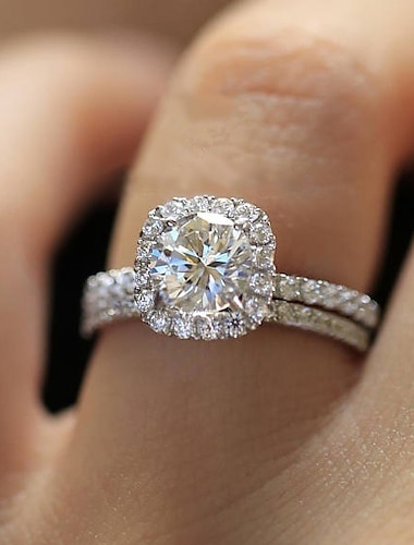  Bague / Anneaux Mariage Géométrique Argent Alliage Mode Personnalisé simple 1 pc
