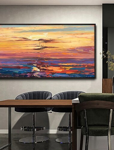  Handgefertigte Ölgemälde auf Leinwand, Wandkunst, Dekoration, moderne abstrakte Abendsonnenunterganglandschaft für Wohnzimmer, Wohnkultur, gerollt, rahmenlos, ungedehnt