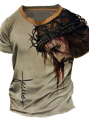 男性用 グラフィック 信仰 Tシャツ クリスチャンTシャツ 半袖 Tシャツ 3Dプリント クルーネック シャツ ヴィンテージ ファッション デザイナー アウトドア 日常 スポーツ ブルー グリーン カーキ色 春夏 衣類 S M L XL 2XL 3XL