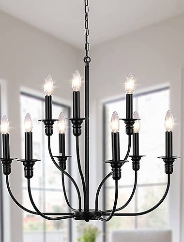  kroonluchter 6-light moderne boerderij kroonluchter smeedijzer klassieke kaars plafond hanglamp armatuur voor eetkamer woonkamer keuken eiland binnenkomst trappenhuis, dia 26" 110-240v