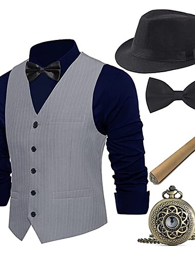  Retro Vintage Goldene Zwanziger 1920er Outfits Weste Panamahut Der große Gatsby Gentleman Mode Herren Weihnachten Halloween Karneval Abschlussball Junggesellinnenabschiedsparty Festival Erwachsene