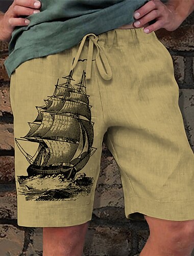  Herren Graphic Schiff Shorts Kurze Hosen Sommer-Shorts Strandshorts Kurze Hosen Mittlere Taillenlinie Strassenmode Hawaiianisch Designer Casual Täglich Festtage Kordelzug Elastische Taille 3D-Druck