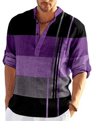  Herren Gestreift Geometrische Muster Geometrie Hemd Knopfhemd Langarm Modisch Strassenmode Designer Casual Ausgehen Sommer Frühling Herbst Ständer Bedruckt Blau-Grün Gelb Schwarz / Violett Rote