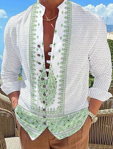 Herren Blumen Paisley-Muster Vintage Hemd Knopfhemd Langarm Modisch Designer Brautkleider schlicht Urlaub Täglich Ausgehen Herbst Frühling Sommer Ständer Bedruckt Hellrosa Meerblau Weiß Gelb Hellgrün