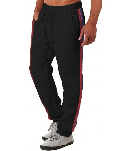  Herren Hose Hosen Sommerhosen Kordelzug Seitenstreifen Elastische Taille Farbblock Komfort Atmungsaktiv Casual Täglich Festtage Modisch Klassicher Stil Rote Blau Mikro-elastisch