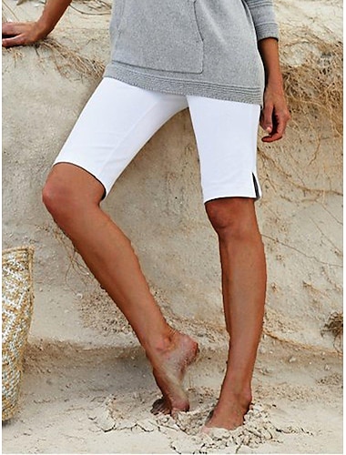  Mujer pantalones cortos capri Pantalones cortos Burmuda Poliéster Separado Media cintura Longitud de la rodilla Negro