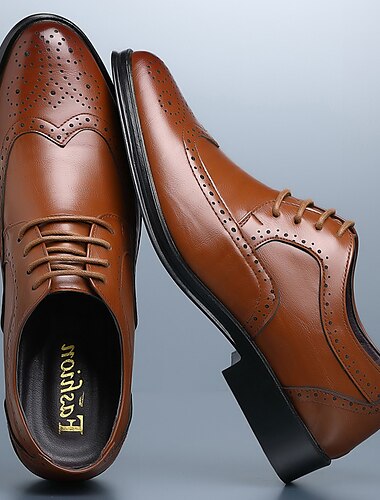  Zapatos de vestir brogue de piel sintética marrón para hombre: diseño oxford clásico con punta de ala para negocios, ocasiones formales y ropa de oficina
