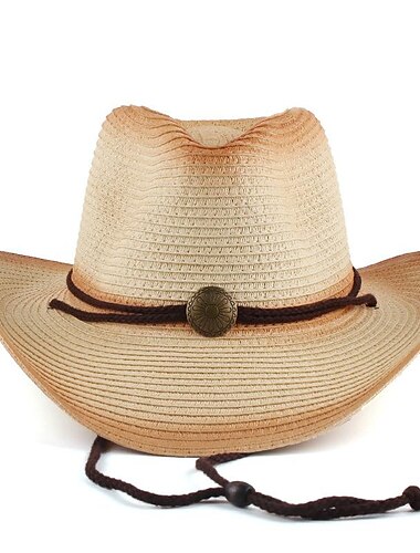  Gewebter Stroh-Cowboyhut mit Hutband, breiter Krempe, West-Cowboy-Cowgirl-Hut, Herren-Damen-Kostüm, Vintage-Cosplay-Urlaubshut