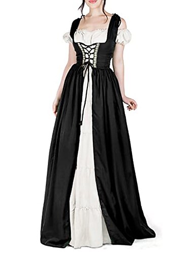  Retrò Vintage Medievale Rinascimento Camicia da notte Soprabito Fiera del Ren Vichingo Irlandese Elfico Due Pezzi Per donna Celtico Costumi da pirata Fantasia Halloween Mascherata Vacanza Casual