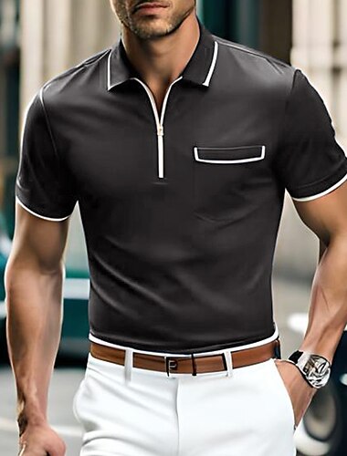  Ανδρικά Zip Polo Πουκάμισο γκολφ Causal Αργίες Πέτο Τρίμηνο φερμουάρ Κοντομάνικο Μοντέρνα Βασικό Σκέτο Τρίμηνο φερμουάρ Καλοκαίρι Κανονικό Μαύρο Θαλασσί Πορτοκαλί Πράσινο Γκρίζο Zip Polo