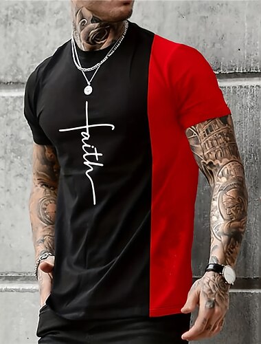  Men's Graphic Color Block Letter T Shirt Christian T Shirts Short Sleeve T shirt 3D Print Crew Neck Shirt Vintage Fashion Designer Outdoor Daily Sports Blue Red Green Spring & Summer Clothing Apparel