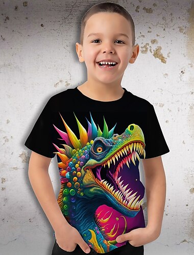  Pojkar 3D Grafisk Djur Dinosaurie T-shirt Kortärmad 3D-tryck Sommar Vår Aktiv Sport Mode Polyester Barn 3-12 år Utomhus Ledigt Dagligen Normal