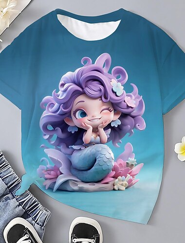 Девочки 3D Графика Мультипликация Русалка Футболка С короткими рукавами 3D печать Лето Весна Активный Мода Симпатичные Стиль Полиэстер Дети 3-12 лет на открытом воздухе Повседневные Стандартный   Девочки 3D Графика Мультипликация Русалка Футболка С короткими рукавами 3D печать Лето Весна Активный Мода Симпатичные Стиль Полиэстер Дети 3-12 лет на открытом воздухе Повседневные Стандартный