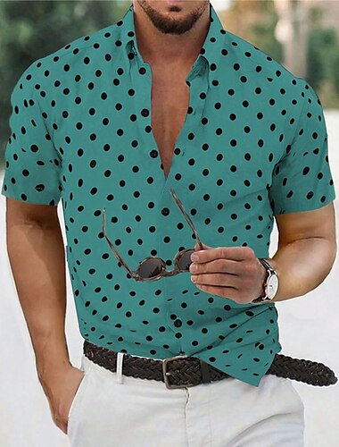  Ανδρικά Πουκάμισο Καλοκαιρινό πουκάμισο Casual πουκάμισο Πουκάμισο παραλίας Πουκάμισο με κουμπιά Μαύρο Λευκό Κόκκινο Πράσινο του τριφυλλιού Κοντομάνικο Πουά Πέτο Διακοπές Καθημερινά Ρούχα