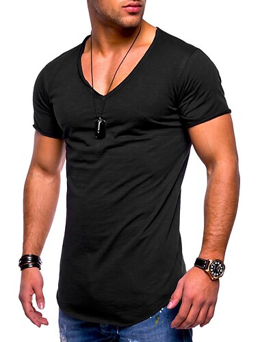  comercio exterior verano nuevos hombres camiseta de manga corta con cuello en v casual hombres camiseta de color sólido hombres