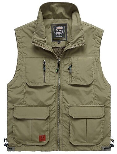  בגדי ריקוד גברים וסט Gilet אפוד דייגים וסט לטיולי הליכה אפוד ללא שרוולים ז'קט ג'יל דיג לבוש יומיומי פֶסטִיבָל עסקים בסיסי קיץ כיס מרובה ניילון נושם רך נוח אחיד רוכסן צווארון מתקפל רגיל