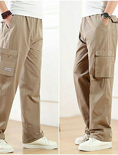  Men's Cargo Pants Cargo Trousers Trousers Work Pants Elastic Waist Multi Pocket Plain Comfort Breathable Casual Daily Streetwear Sports Fashion ArmyGreen Black Micro-elastic