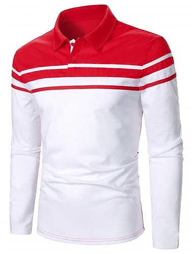  Herre POLO Trøje Golftrøje Afslappet Ferie Knaphul Klassisk Langærmet Mode Basale Farveblok Knap Sommer Regulær Marine Sort Rød Mørk Marineblå POLO Trøje