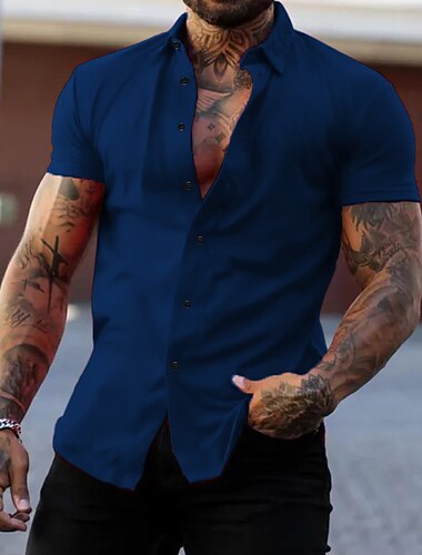  Voor heren Overhemd Zomer overhemd Normaal shirt Overhemd met knopen Overhemden zonder broek Zwart Wit Geel Blozend Roze Donker Marine Korte mouw Effen Strijkijzer Vakantie Straat Kleding Katoen