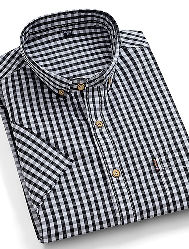  Herr Skjorta Button Down skjorta Ränder och pläd Bröllop Kontor & Karriär Svart Rubinrött Mörk marin Blå Kortärmad Nedvikt Vår & sommar Kläder