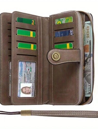  RFID-blockierende Geldbörse aus Kunstleder für Damen – große Clutch mit Reißverschluss, 24 Kartenfächern und Handschlaufe