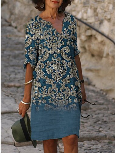  Dames Mini Jurk Petite Jurk T Shirt Jurk Tee Jurk Shift Jurk Zomer Jurk Actieve Vintage Mode Buiten Vakantie Werk Reguliere Pasvorm Bloemen Half Mouw V Hals Roze Marineblauw Blauw Grijs