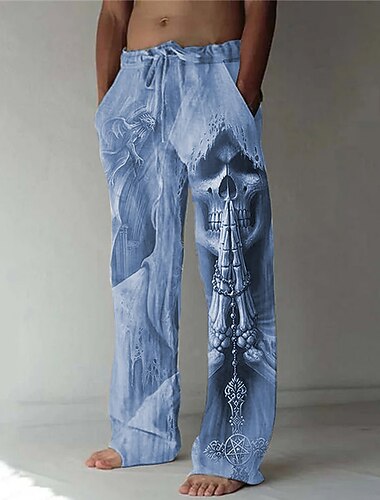  Voor heren Broek Zomerbroek Strandbroeken Trekkoord Elastische taille 3D-afdrukken Doodskoppen Grafische prints Comfort Casual Dagelijks Feestdagen Streetwear Hawaii blauw Groen