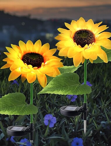  Luces de girasol alimentadas por energía solar, luces solares para jardín, estacas de flores LED decorativas para jardín al aire libre para caminos y decoración de césped
