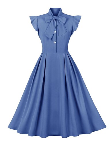  Retro 50. léta Volánky Polední Šaty na šaty Rockabilly Houpací šaty Košíček Mašle Pevná barva Dámské Plesová maškaráda Čajový dýchánek Běžné / Denní loučení se svobodou nevěsty Dospělé Šaty Šaty pro