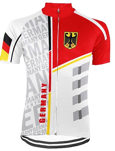  Voor heren Wielrenshirt Grafisch Letter en nummer Duitsland Korte mouw Fietsen Shirt Kleding Bovenlichaam met 3 achterzakken Bergracen Wegwielrennen Sneldrogend Reflecterende strips Achterzak
