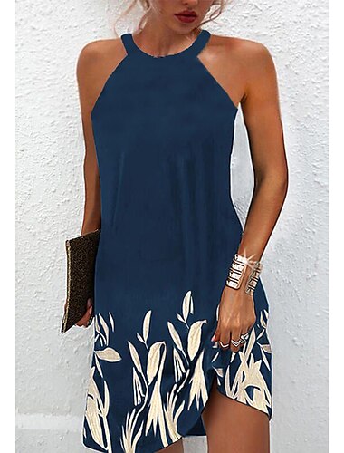  Damen Mini Kleid Petite Kleid Sommerkleid Slip Kleid Aktive Mode Streetwear Outdoor Urlaub Alltag Regular Fit Floral Ärmellos Halterhals Weiß Königsblau Blau Dunkelgrün
