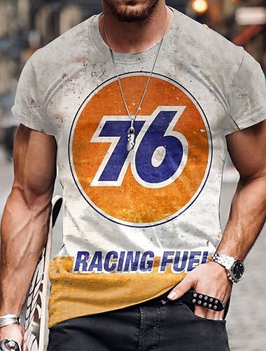  Herren Graphic Farbblock Buchstabe T Shirt Distressed-T-Shirt Kurzarm T-Shirt 3D-Druck Rundhalsausschnitt Hemd Vintage Modisch Designer Outdoor Täglich Sport Blau Orange Grün Frühling Sommer