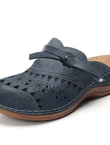  Rote Clogs aus Kunstleder für Damen – Schlupfschuhe im Vintage-Stil mit lasergeschnittenem Blumenmuster und bequemer gepolsterter Sohle für den lässigen Alltagsgebrauch