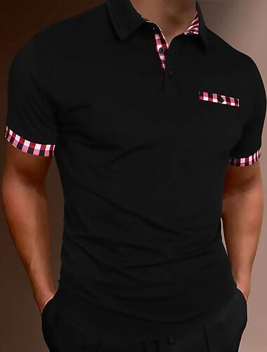  Męskie Zapinane na guziki koszulki polo Koszula golfowa Codzienny Święto Klapa Krótki rękaw Moda Podstawowy Kolorowy blok Klasyczny Lato Regularny jesion Wino Biały Granatowy Zapinane na guziki