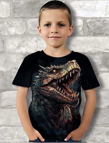  Jungen 3D Graphic Tier Dinosaurier T-Shirt Kurzarm 3D-Druck Sommer Frühling Aktiv Sport Modisch Polyester kinderkleidung 3-12 Jahre Outdoor Casual Täglich Regular Fit