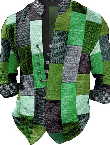  Herr Pläd / Rutig Geometriska mönster Geometri Skjorta Knapp upp skjorta Långärmad Mode Streetwear Designer Utomhus Ledigt Dagligen Sommar Vår Höst Hög krage Mönster Ljusgrön Rubinrött Blå Purpur Grön