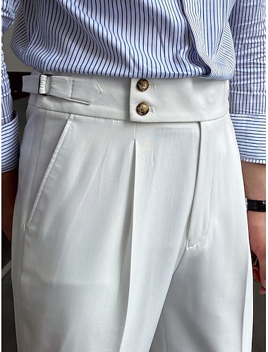  Homens Social Calças Calças de Terno Calça Gurkha Ascensão alta Tecido Conforto Respirável Ao ar livre Diário Para Noite Vintage Elegante Preto Branco