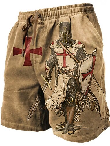  Herr Grafisk Tempelriddare Kors Svett shorts Beach Shorts Terry Shorts Medium Midja Vintage Ledigt Dagligen Helgdag Streetwear Snörning Elastisk midja 3D-utskrift Designer Kläder