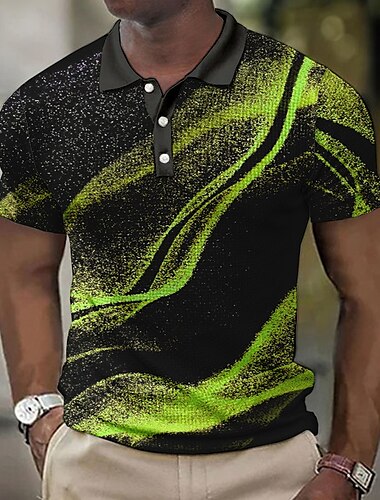  Herren Geometrisch Waffel-Poloshirts Golfshirt Kurzarm Polo-Shirts Hemden mit Kragen Business-Casual Urlaubskleidung Formelle Kleidung Festivalkleidung Knöpfe 3D-Druck Gelb Rote Blau